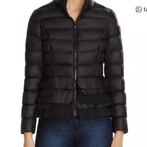 Tahari black down jacket with ruffles- super cute!